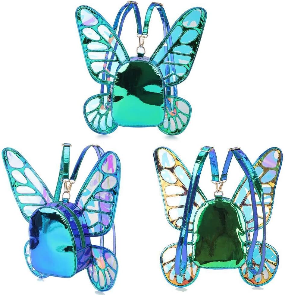 Women's Laser Holographic Backpack Butterfly Angel Wings Casual Daypack Shoulder Bag - Image 7