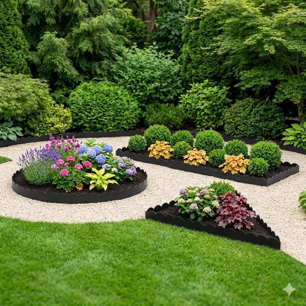 Cor-Ten Steel Landscape Edging 6-Pcsk, 40" L x 7" H Metal Garden Border with 8 Stakes, Heavy Duty Hammer in Landscape Edging for Lawn, Pathway, Yard, Black(20 Ft Total)