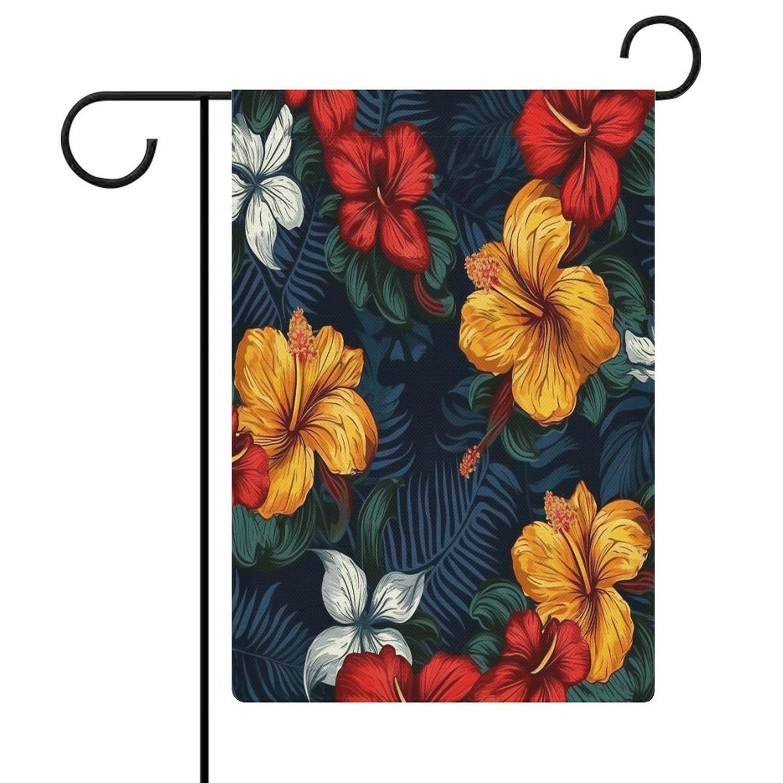 Bandera de jardín a prueba de decoloración con diseño floral hawaiano para patio
