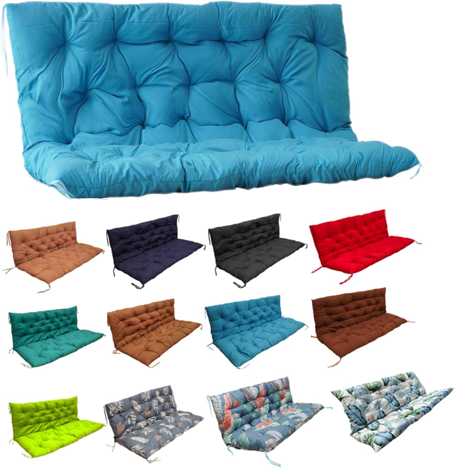 Porch Swing Cushions, Outside Bench Cushion with Backrest, 2-3 Seater Swing Cushion Replacement with 8 Ties, for Patio Garden and Backyard (Navy Blue,60 * 40 in)