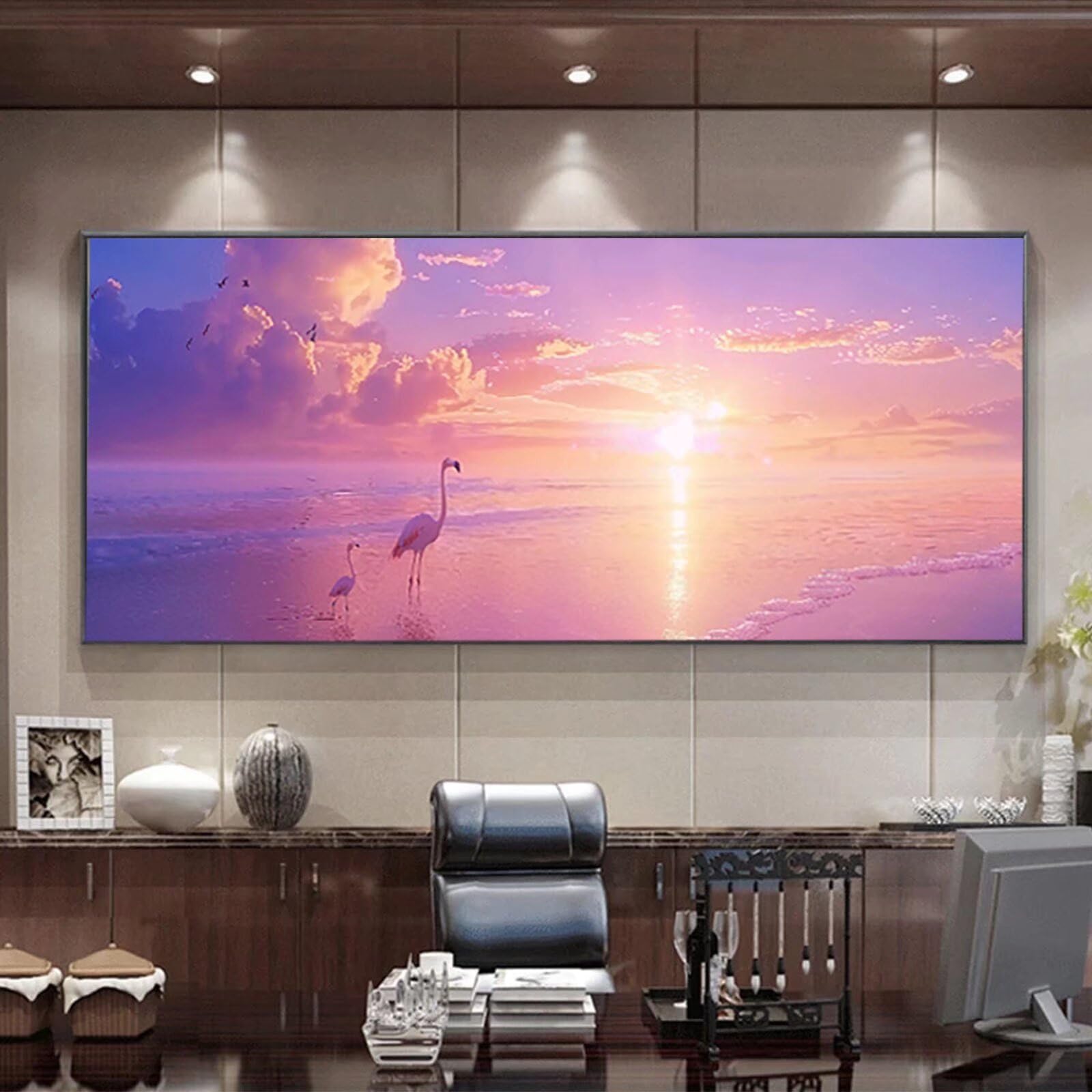 Flamingo Diamond Art Sunset Diamond Art Zestawy dla dorosłych, 5D duży obraz diamentowy 90 x 210 cm, pełne kwadratowe wiertło, malarstwo diamentowe, sztuka diamentowa dla dzieci, DIY, kryształowa
