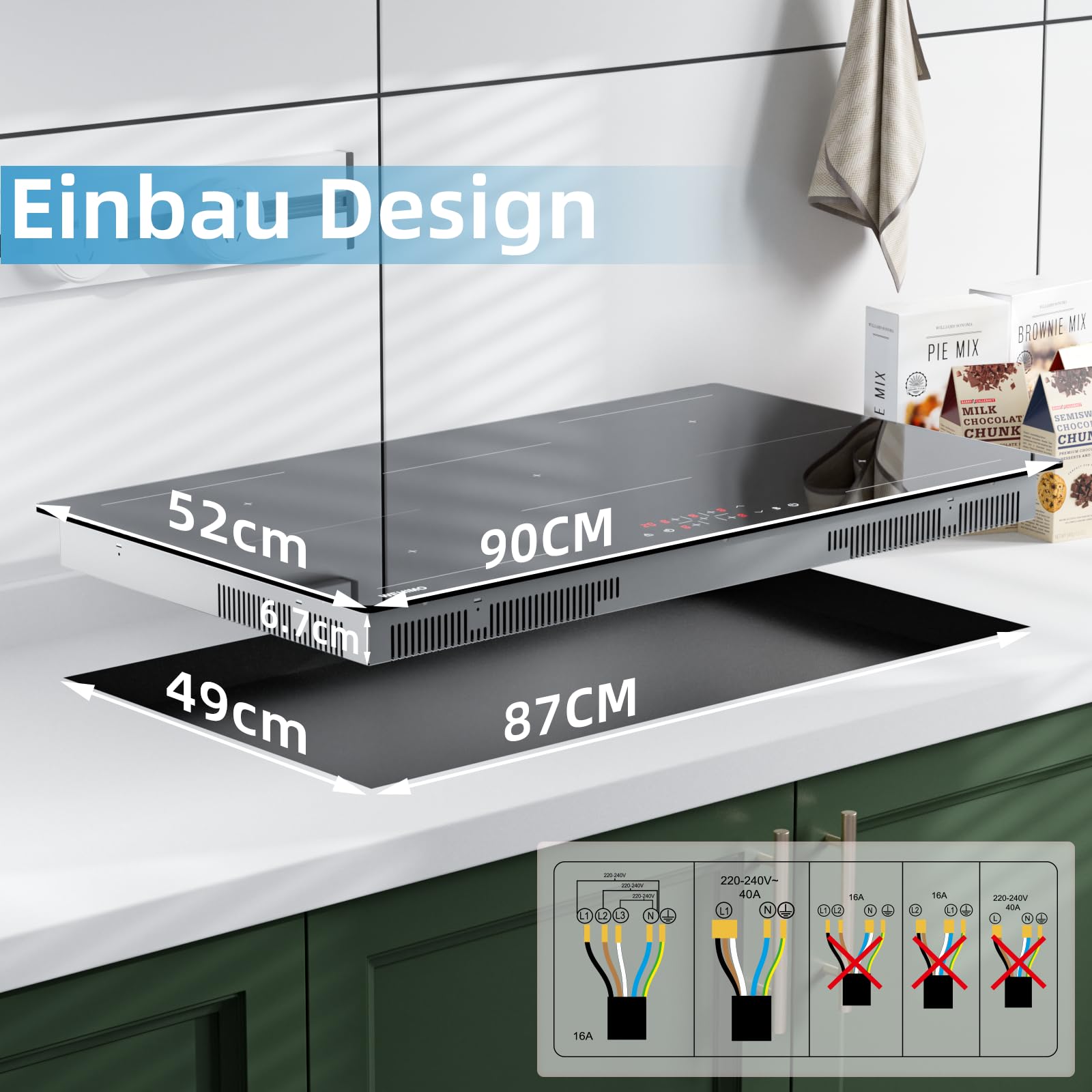 WEHIMO Płyta indukcyjna, płyta indukcyjna, 5 płyt z Power Booster, 5 stref zabudowy, 9 poziomów mocy, płyta indukcyjna 90 cm (8600 W), 220-240 V