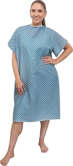 3 Pack - Blue Hospital Gown with Back Tie / Hospital Patient Gown with Ties - Fits Small - XL