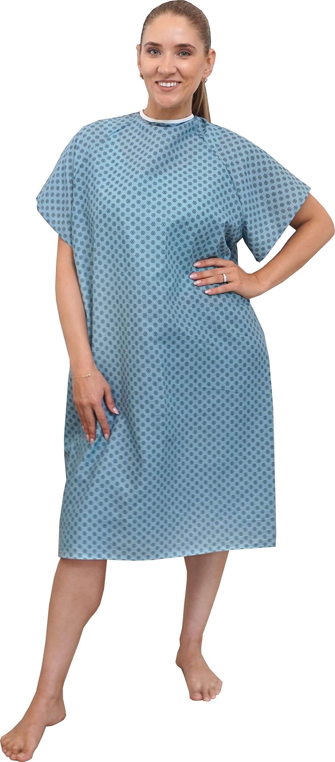 3 Pack - Blue Hospital Gown with Back Tie / Hospital Patient Gown with Ties - Fits Small - XL