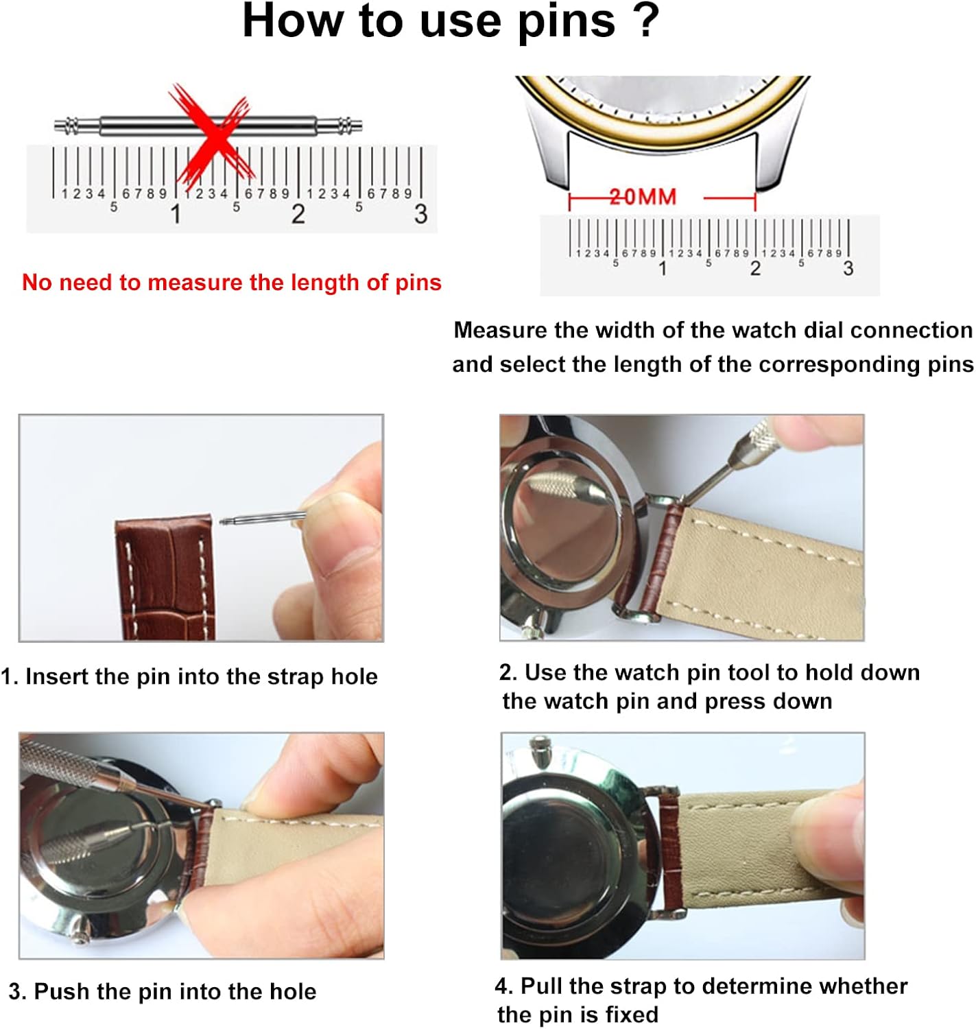 Watch Band Link Removal Tool Kit with 6pcs Replacement Pins and 3pcs Pin Punches 1pcs Head Hammer 1pcs Spring Bar Tool with 5 Pairs Strap Pins for Watch Strap Adjustment and Repair