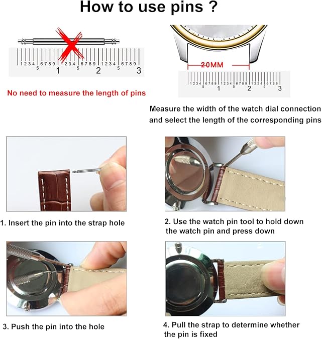 Watch Band Link Removal Tool Kit with 6pcs Replacement Pins and 3pcs Pin Punches 1pcs Head Hammer 1pcs Spring Bar Tool with 5 Pairs Strap Pins for Watch Strap Adjustment and Repair