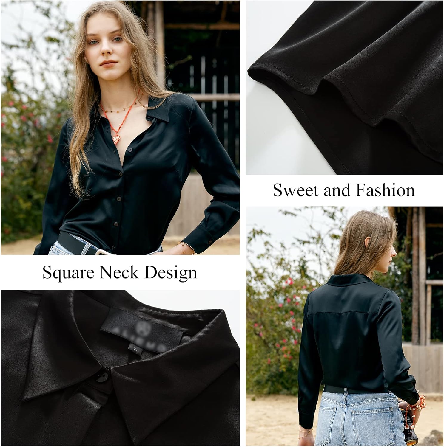 COLD POSH Silk Blouses for Women Elegant Tops Summer Spring Shirts Mulberry Silk Button Down Shirt - Image 7