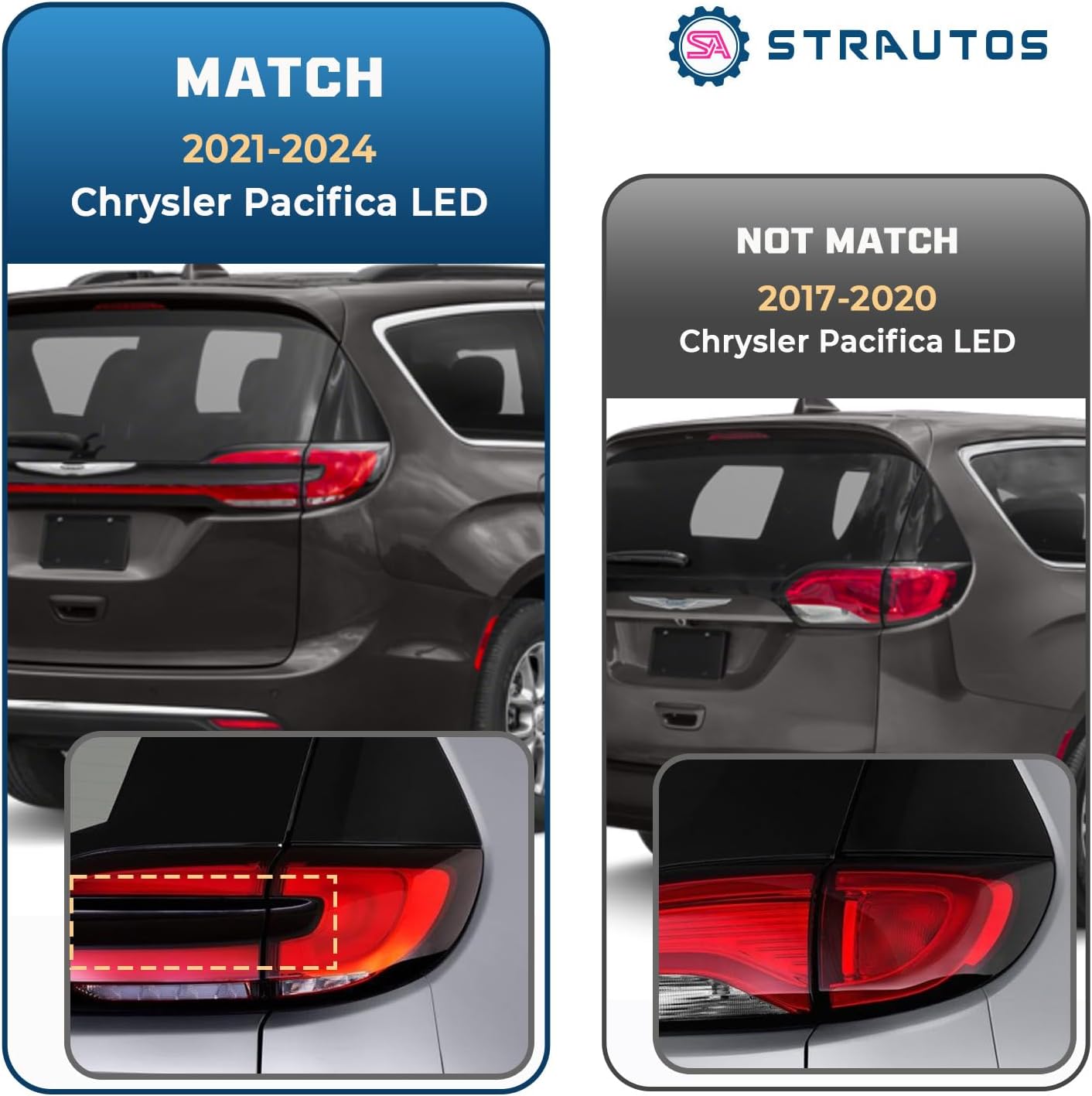 LED Tail Lights Compatible with Chrysler Pacifica 2021-2024 With Sequential Turn Signal Rear Outer Taillights Assembly ‎Replace CH2805122 68424932AB (Right Passenger Side)