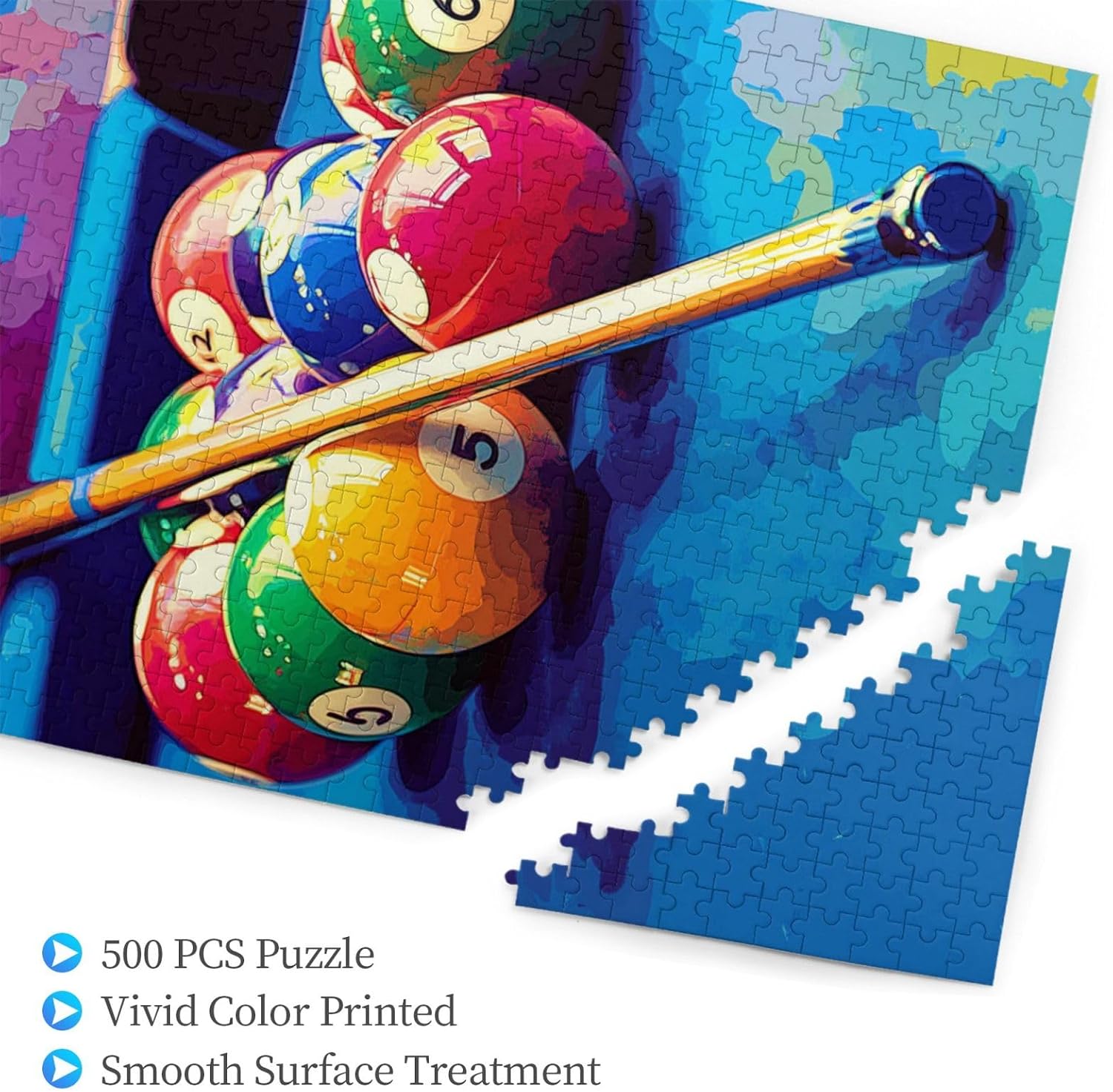 500 Piece Adult Wooden Jigsaw Puzzle - Pool Balls and Lever on a Pool Table,Ideal for Exercising Your Brain and Hands,Unique Artwork for Adults,Enjoy The Solving Process