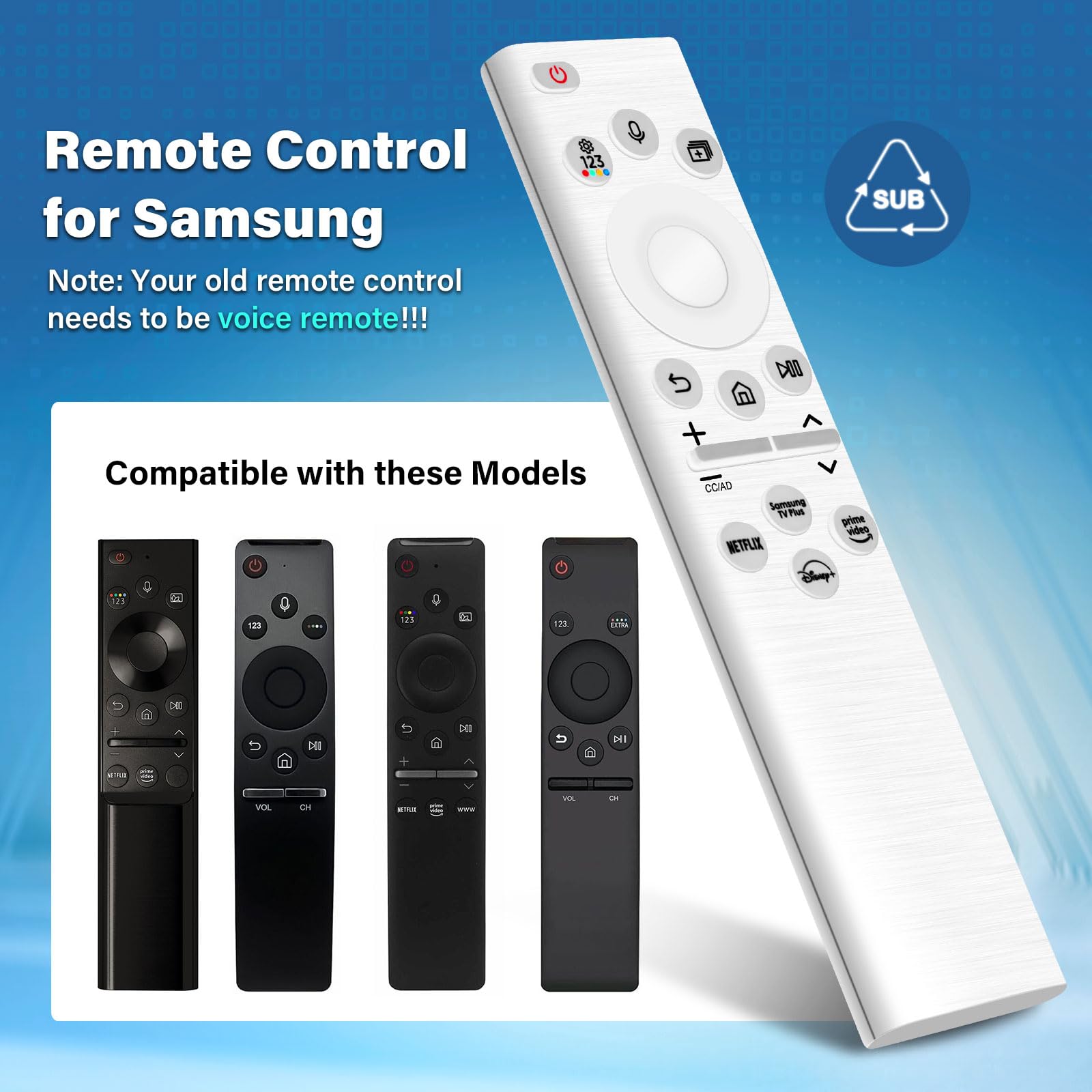 Telecomando di ricambio per Samsung, BN59-01391A Solar Charging Telecomando vocale per Sam-Sung Smart TVs, telecomando solare di ricambio compatibile con Samsung 2021-2023 Smart TV 4K HD TV Neo QLED