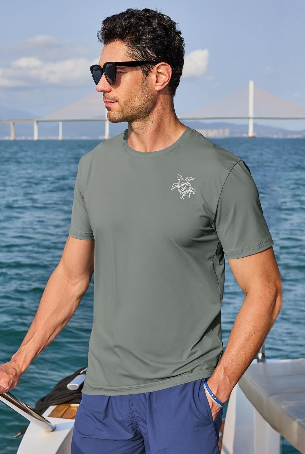 Men UPF 50+ Sun Protection Shirts Graphic Rash Guard Lightweight Tee for Swimming Fishing Athletic (S-XXL)