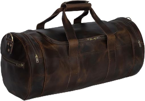 Satchel and fable 22-inch Handmade Vintage Brown Leather Duffel Travel Gym Sports Weekend Bag for Men Dark brown, 22