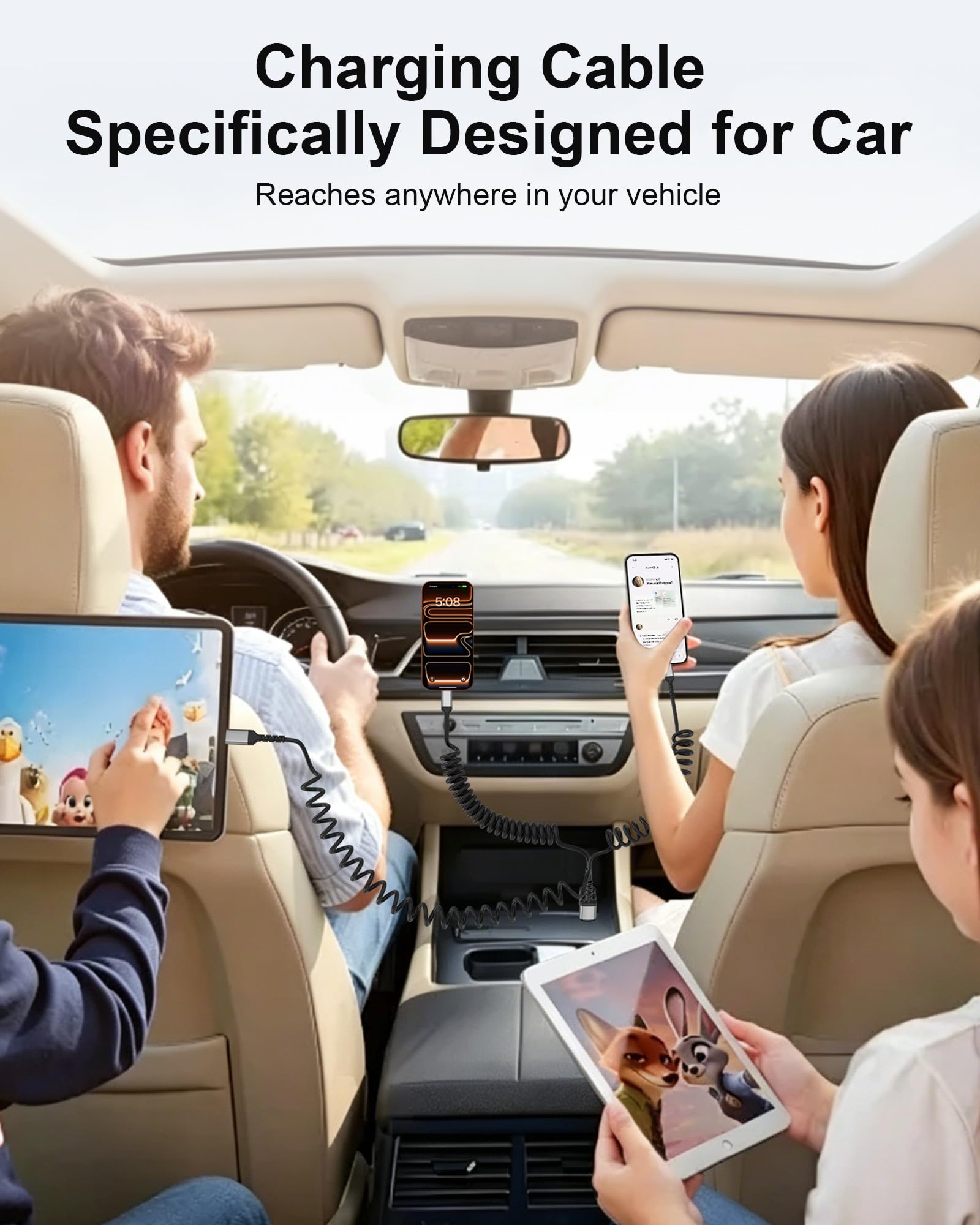 Car Carplay - Cavo a spirale da USB A a USB C per Android Auto CarPlay, cavo USB C per ricarica rapida per iPhone 17 16 15 Samsung Galaxy S25 S24 S23, cavo USB C a spirale, confezione da 2