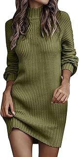 CreoQIJI Women's Autumn Winter Dresses Elegant Plain Jumper Dresses Turtleneck Long Sleeve Knitted Jumper Loose Comfortable Knitted Dress Casual Wrap Jumper Regular Fit Soft Casual Dress Wrap Jumper