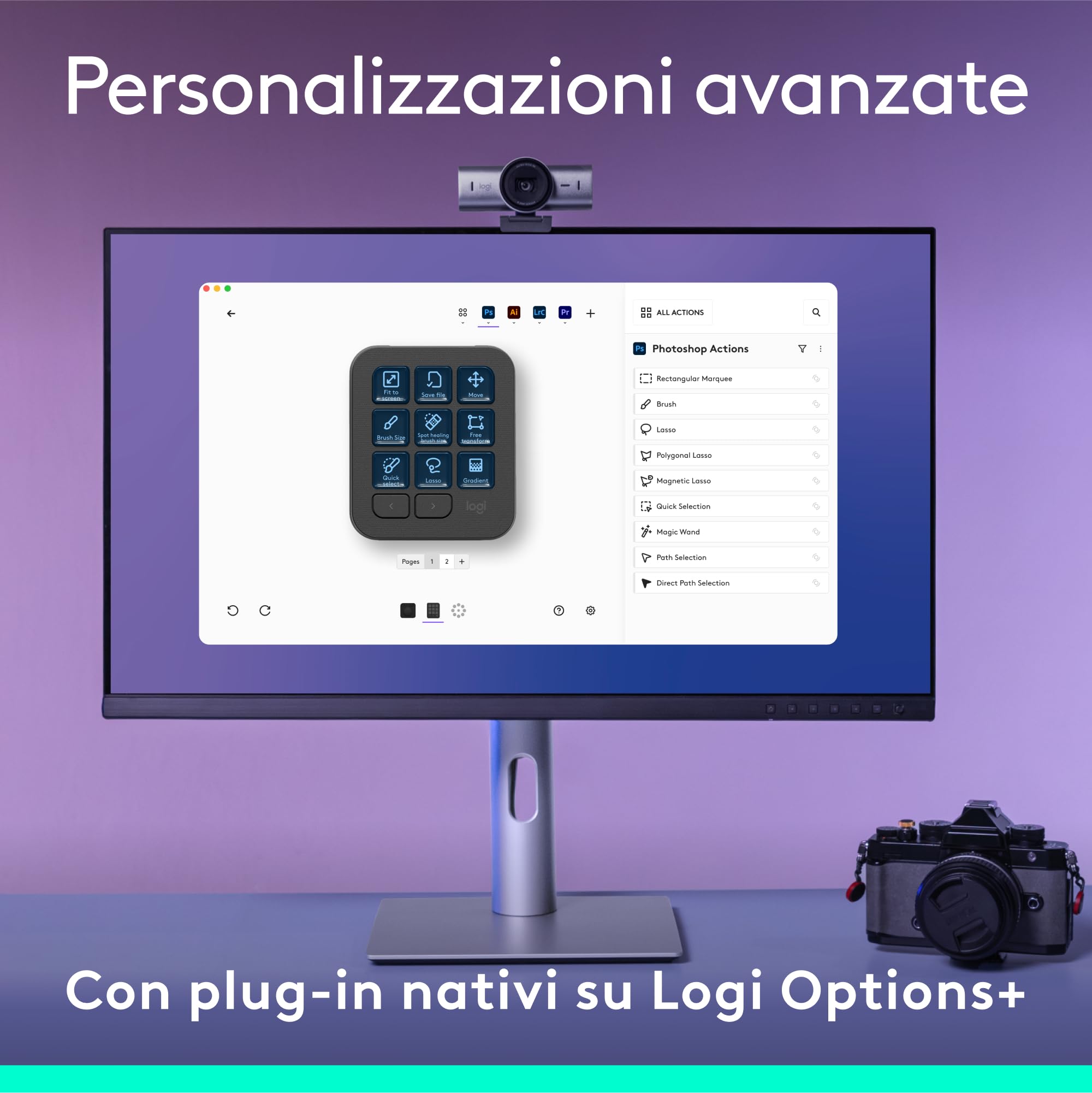 Logitech MX Creative Console, keypad programmabile con 9 tasti LCD personalizzabili e manopola di controllo per progettazione grafica, montaggio video, fotografia, per Adobe, Zoom, Spotify - Grafite