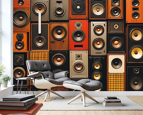 Miniatura 3 de Papel tapiz de pared para despegar y pegar, estilo retro, vintage, altavoces de sonido musical, mural de pared autoadhesivo, papel tapiz extraíble