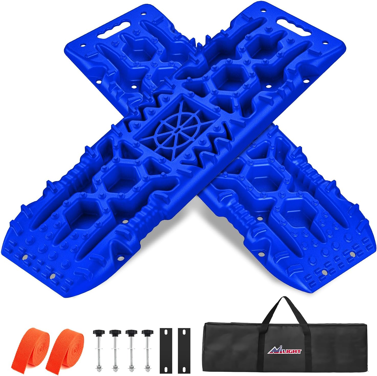 Nilight Recovery Off-road Traction Boards with Jack Lift Base Emergency Tire Ladder Mats For 4WD 4X4 Mud Sand Snow with 2PCS Mounting kit Carry Bag 2 leashes (Blue)