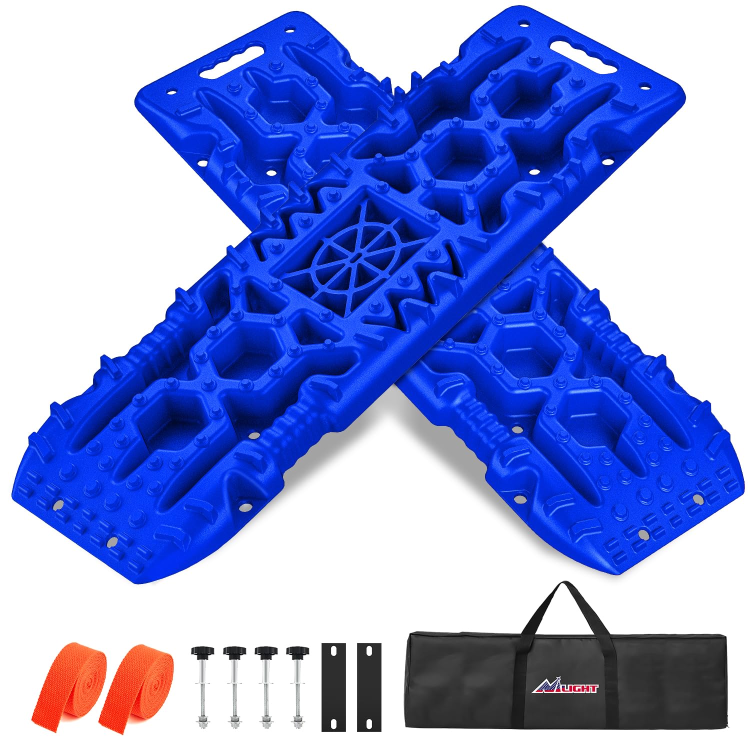 Nilight Recovery Off-road Traction Boards with Jack Lift Base Emergency Tire Ladder Mats For 4WD 4X4 Mud Sand Snow with 2PCS Mounting kit Carry Bag 2 leashes (Blue)