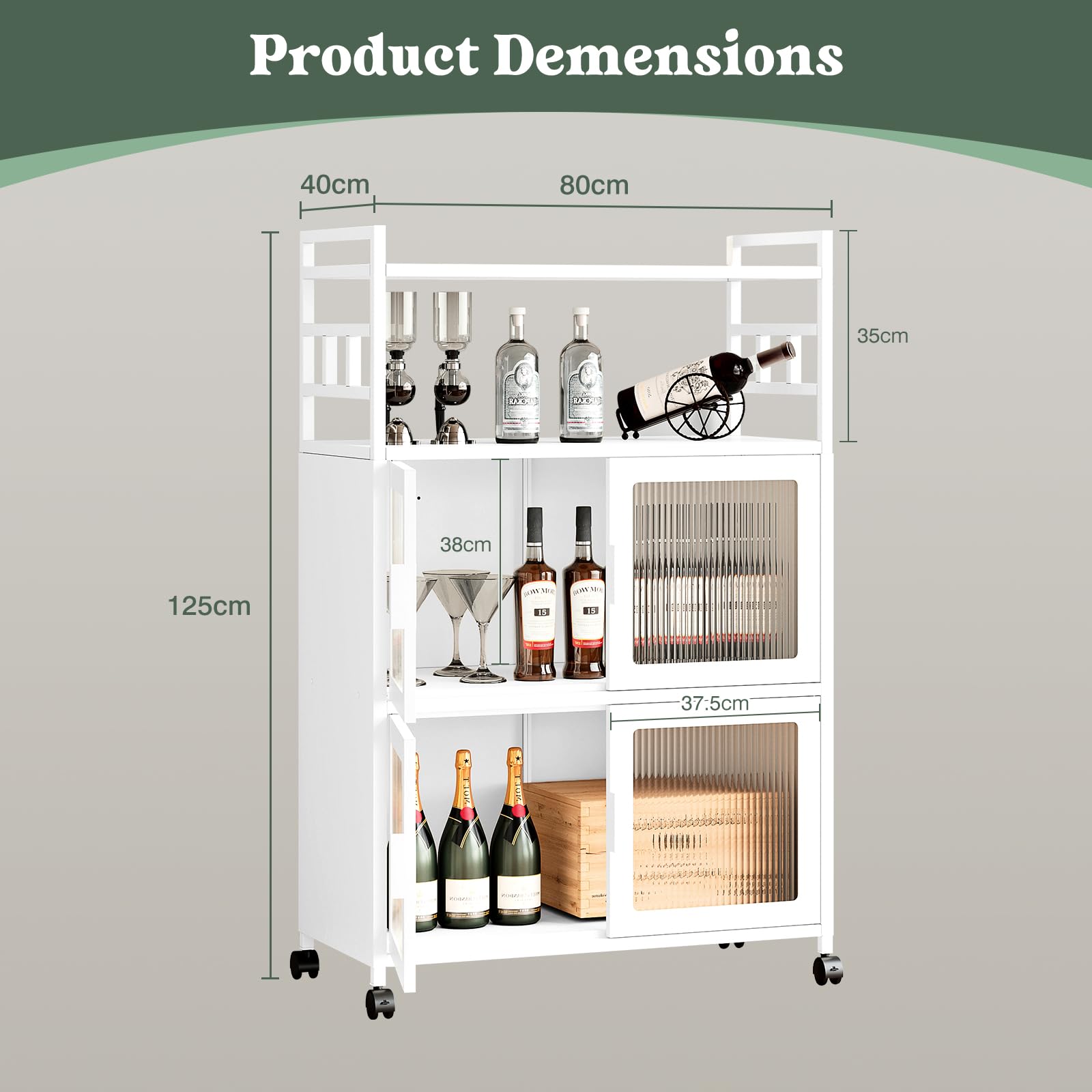 Küchenwagen auf Rollen Aufbewahrungsschrank Metallschrank Küchenschrank Buffetschrank Vitrinenschrank Mehrzweckschrank Aktenschrank Lagerschrank Stahlschrank Rollschrank 80 x 40 x 125cm