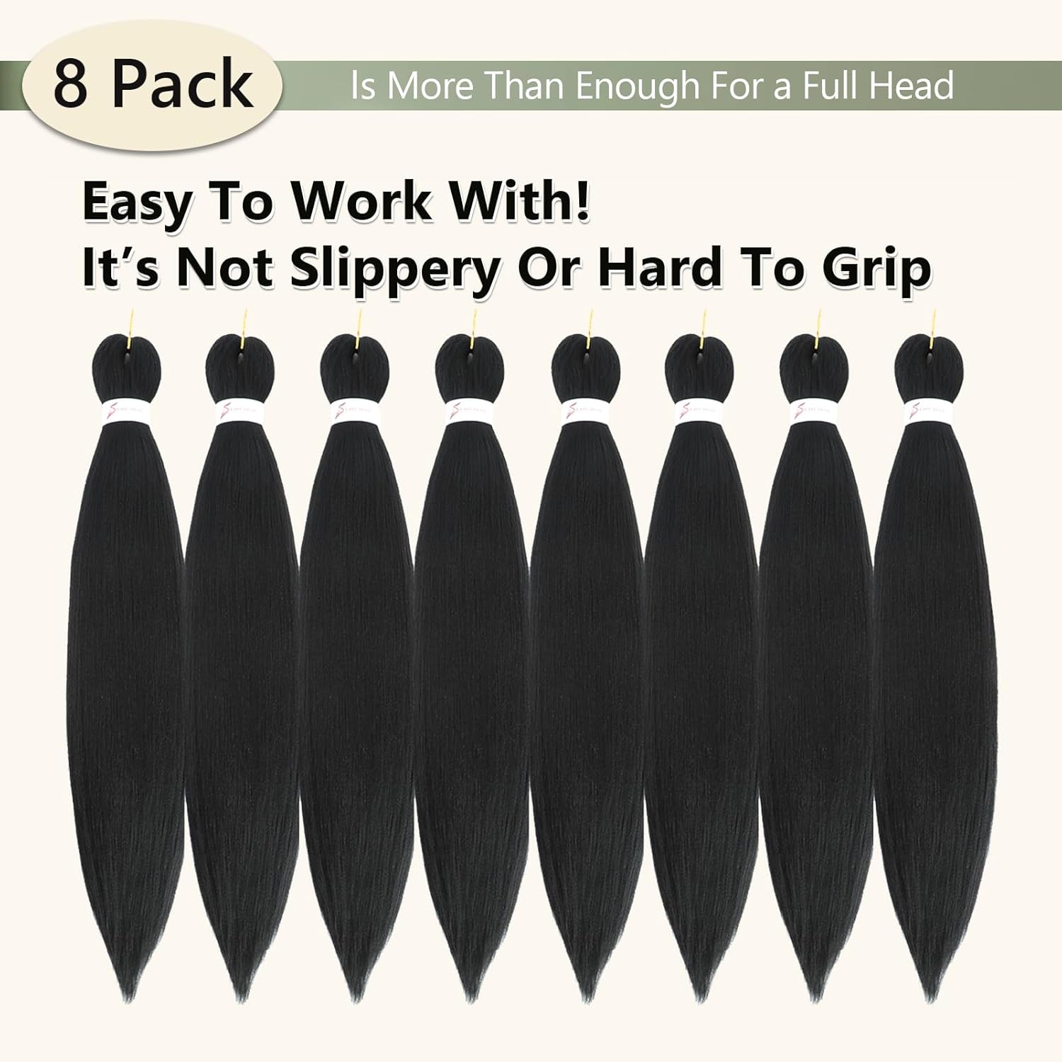 Braiding Hair Pre Stretched 24 Inch 8 Packs Long Braiding Hair Extension Pre Stretched Braiding Hair Professional Synthetic Hair For Braiding Crochet Twist Braids Soft Yaki Texture(24", 1B-8P)