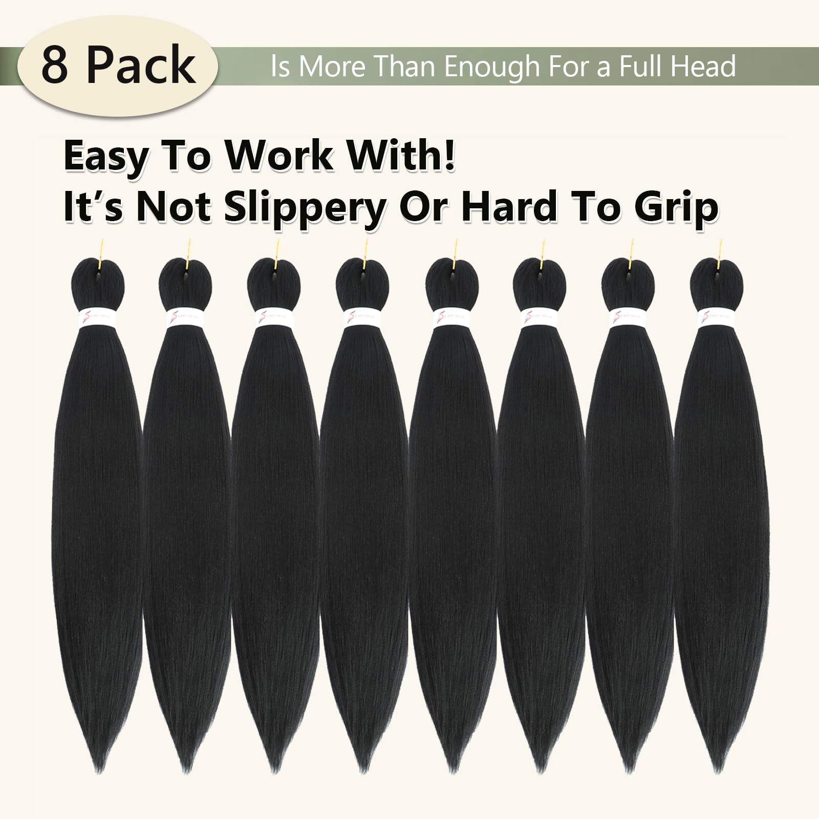 Braiding Hair Pre Stretched 24 Inch 8 Packs Long Braiding Hair Extension Pre Stretched Braiding Hair Professional Synthetic Hair For Braiding Hot Water Setting Soft Yaki Texture(24" - Image 2
