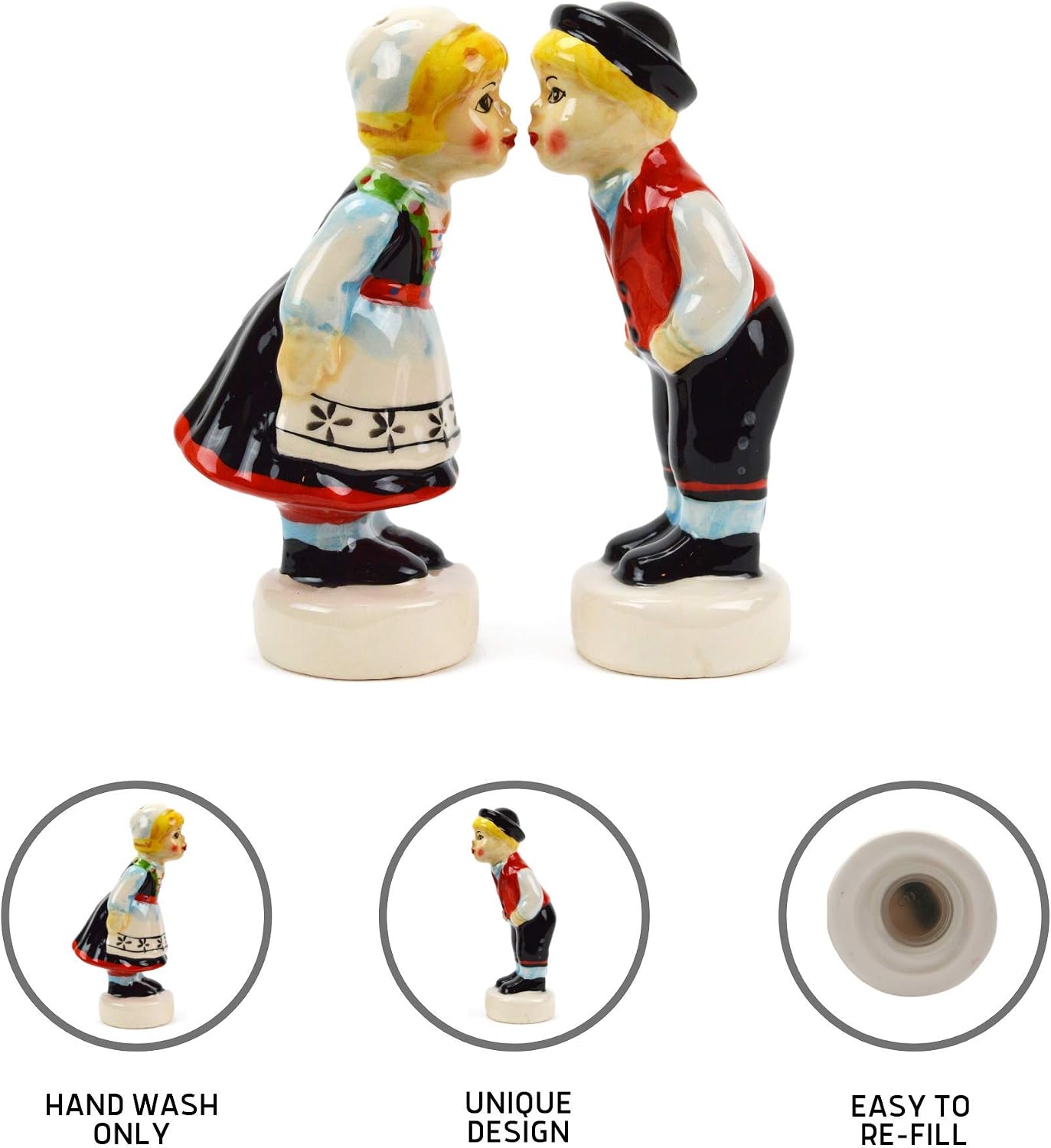 Norwegian Kissing Couple Collectible Ceramic Salt and Pepper Shakers Set by E.H.G