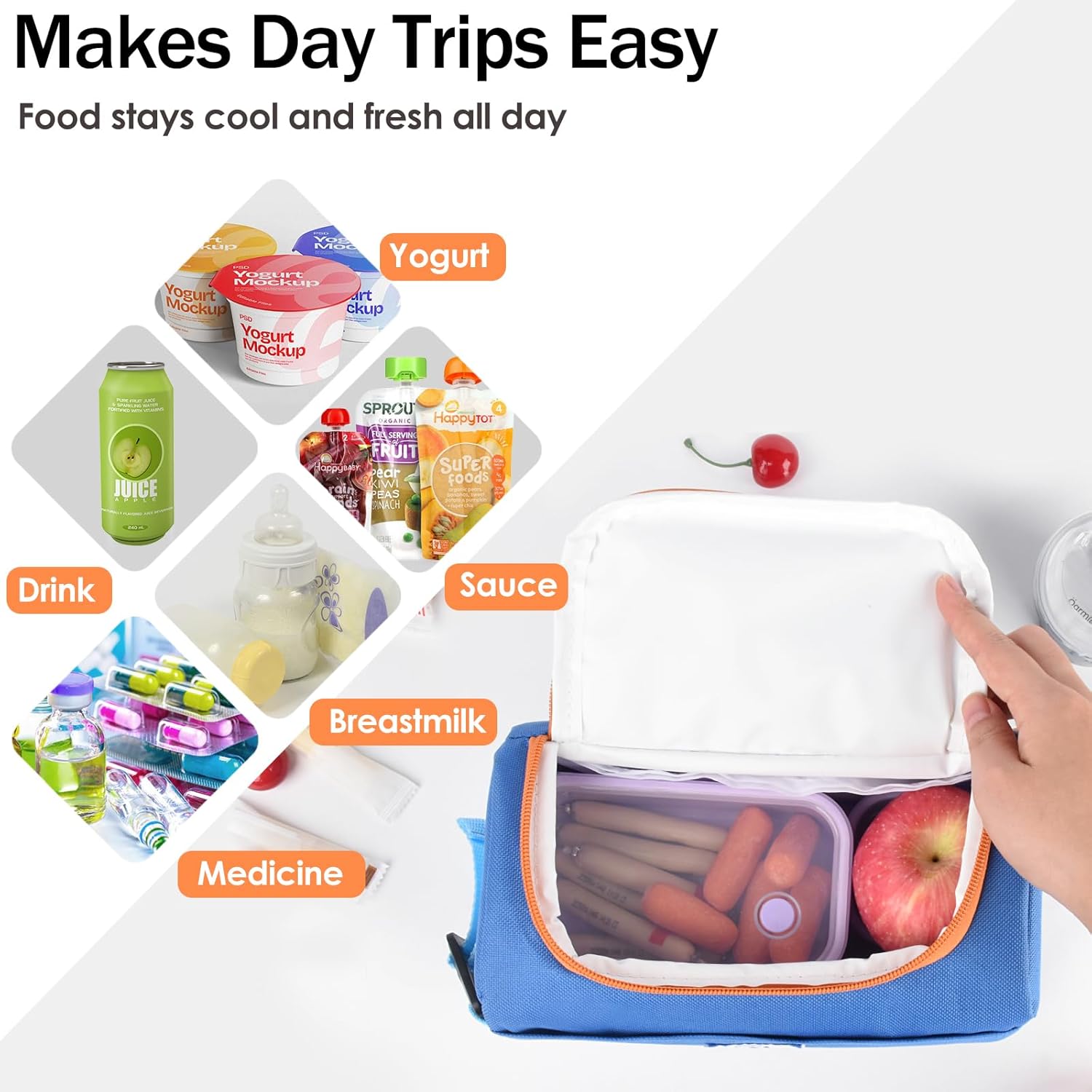 Genteen Lunch Bag Kids,Small Cooler Bag with Ice Packs,Freezable Lunch Bag/Snack Bag,Insulated Bag Reusable, with Zip Closure & Buckle Handle for Travel/School/Work,Blue - Image 9