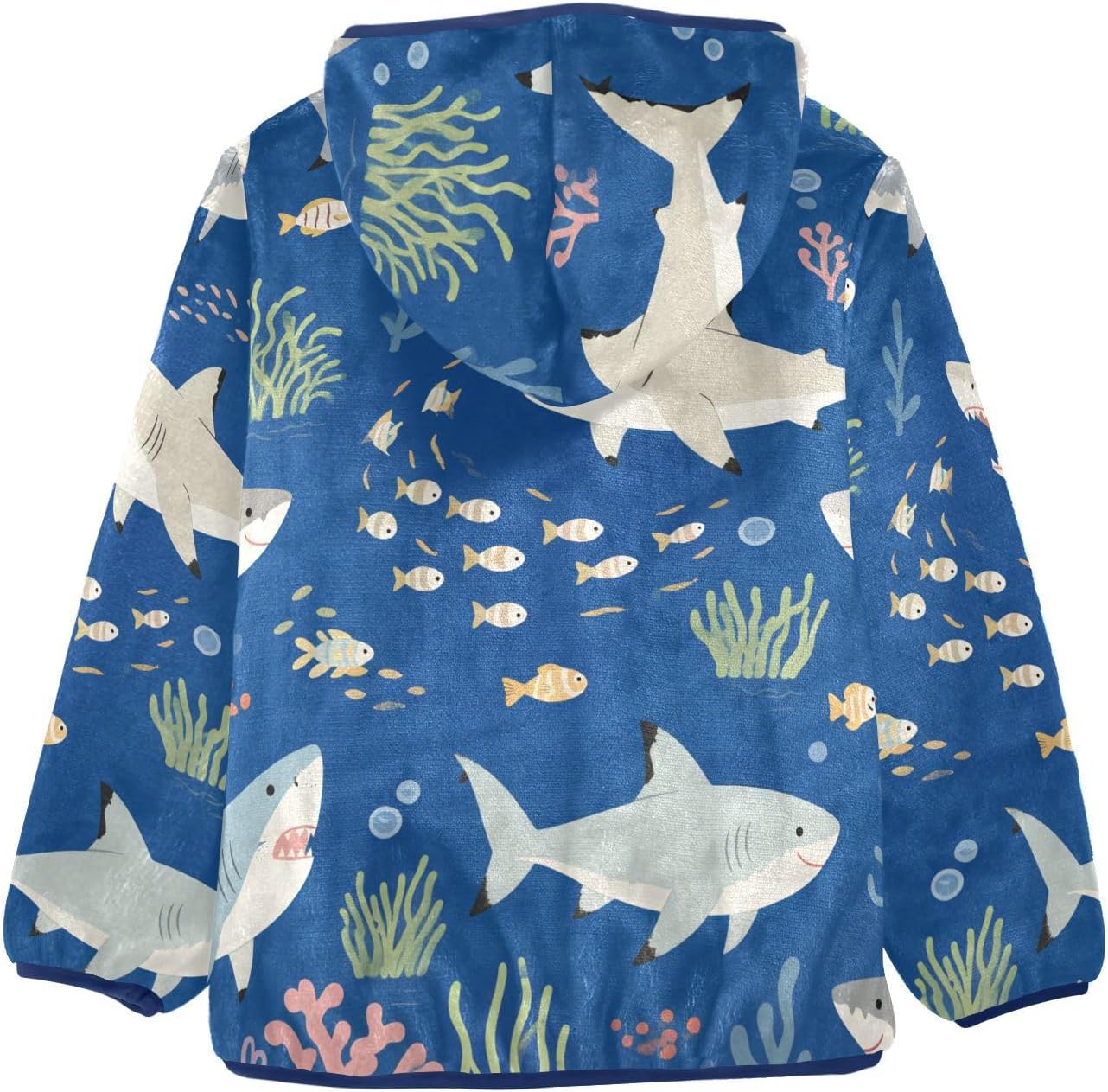 KLL Cartoon Shark and Fish Navy Blue Toddler Fleece Jacket Outerwear Jackets Navy Blue Baby Boy Zipper Hoodie