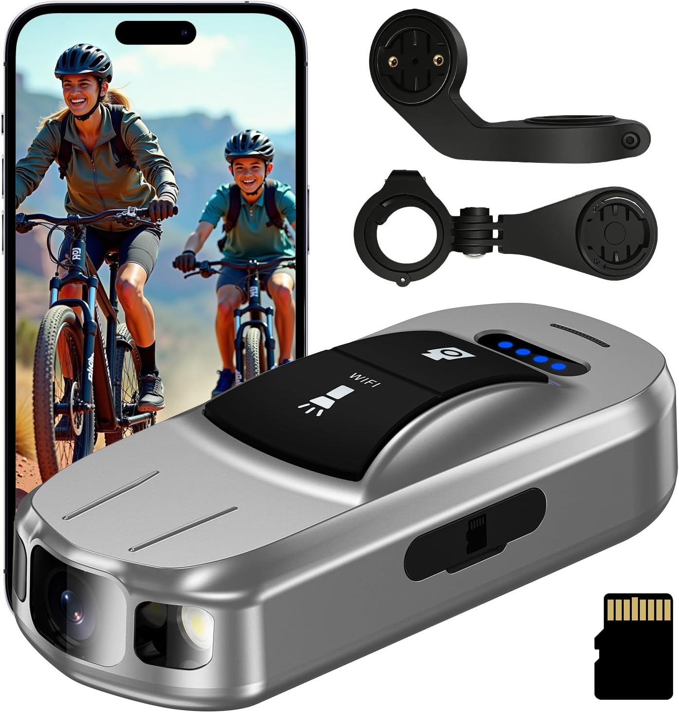 Portable Mini Bike Camera Front/Rear with Gravity Anti-Shake, 7H Loop Recording Video Recorder, 2000mAh IPX6 Waterproof Small Pocket Cam for Cycling, Vlogging, Sports Travel Security Cam (Silver)