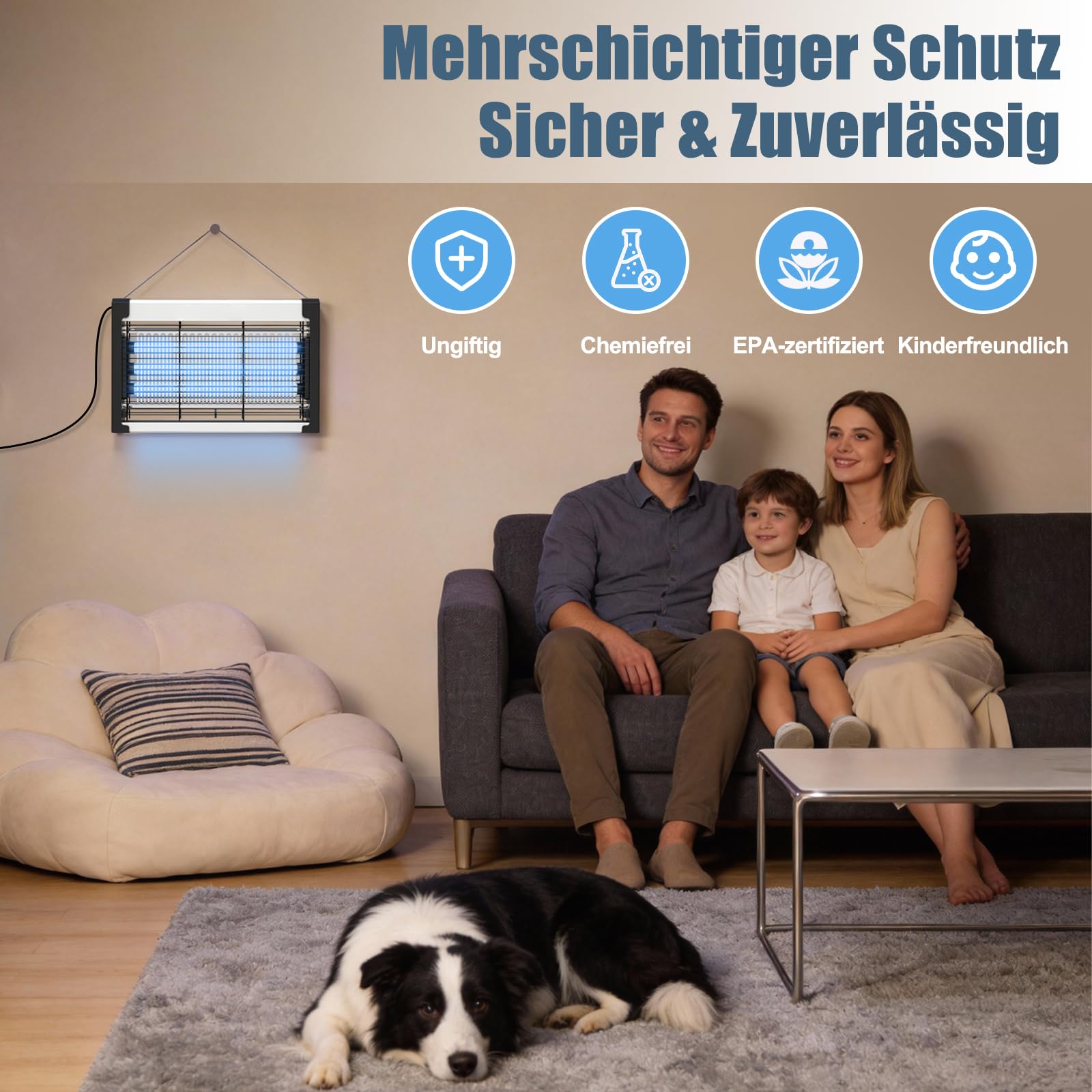 Insektenvernichter Elektrisch,4200V Mückenlampe wandmontage,mit 3 UVA LED,Elektrische Fliegenfalle, Mückenvernichter, Anti Mücken Lampe, Fliegenfänger Insektenfalle Innen