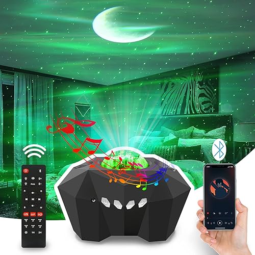 Cupohus Aurora Moon Star Proyector de luz nocturna con altavoz de música Bluetooth, cielo estrellado de galaxia, proyector de luz de estrellas LED
