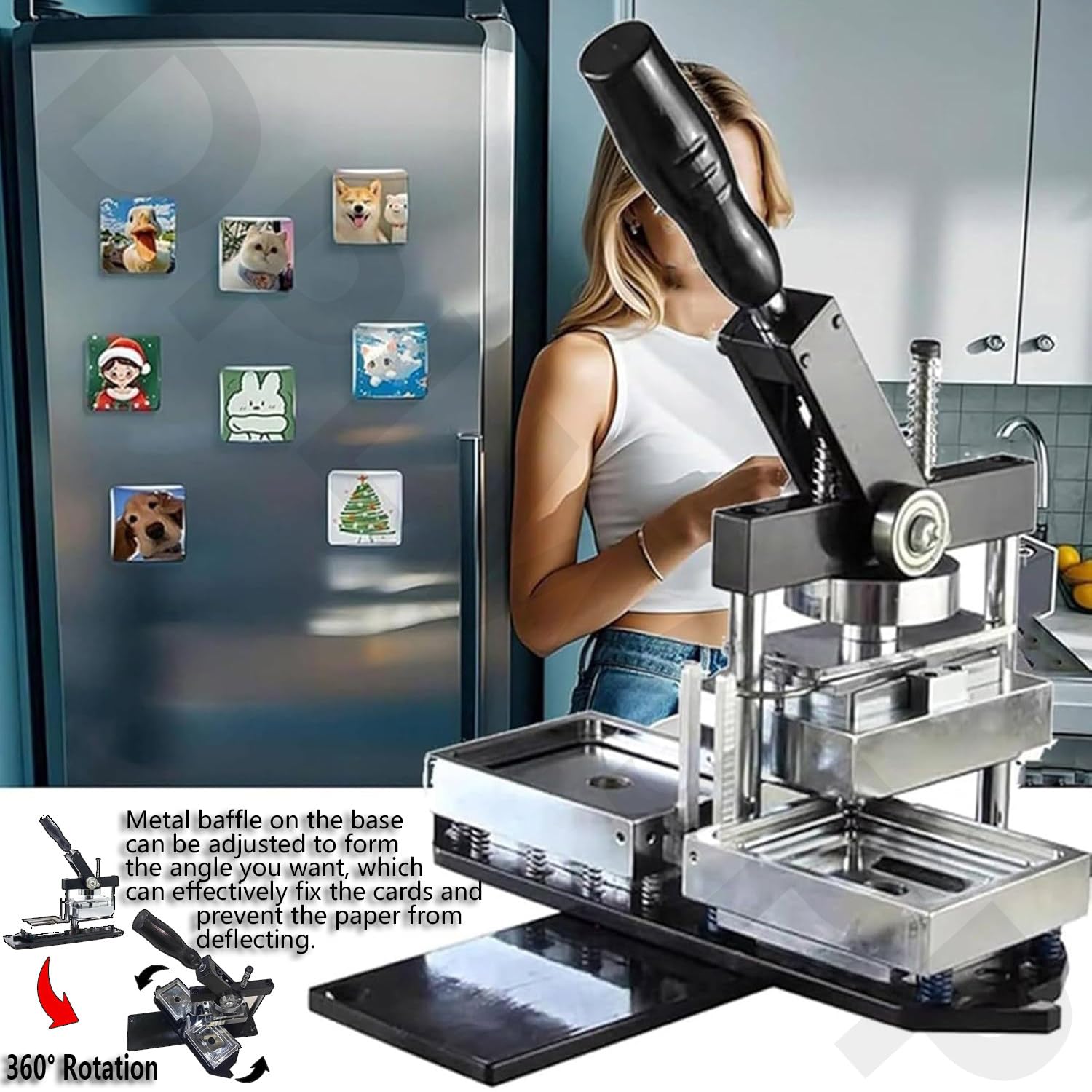Zestaw maszyn do robienia magnesów, prasa magnetyczna na lodówkę fotograficzną z kwadratowym przecinakiem magnetycznym, zawiera materiały kartonowe do magnesów 90 x 65 mm, łatwy w użyciu