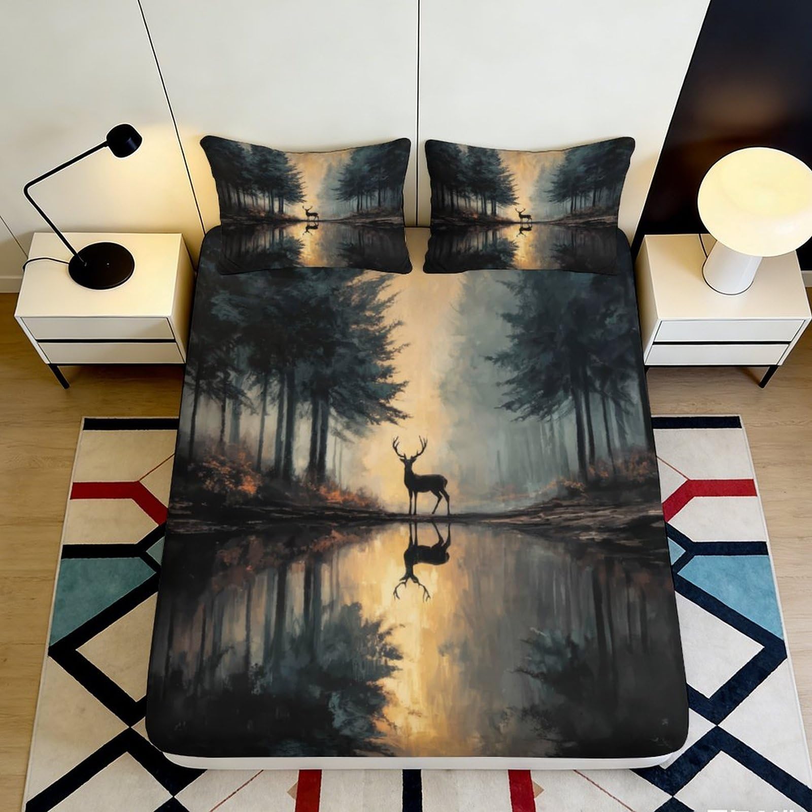 3D Printed forest deer Fitted Sheet, soft touch Microfiber, anti-slip, wrinkle resistant, home decor, bed cover for apartment bedding, 120x200cm 90x200x25cm