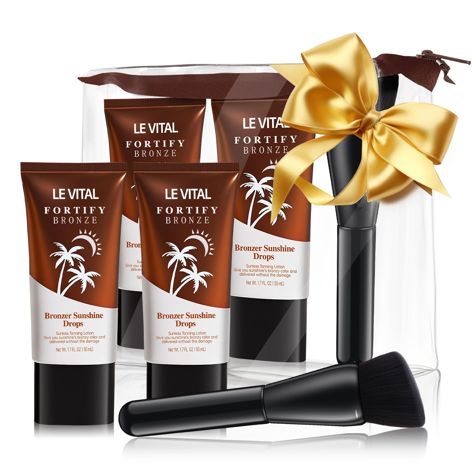 Le Vital Instant Bronzing Gel for Face & Body – Water-Resistant, Transfer-Resistant Body Bronzer with Vitamin E & Avocado Oil – Self-Tan Effect, Includes Applicator Brush – Pack of 2 (1.7oz Each)
