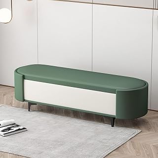 Upholstered Storage Ottoman Faux Leather End of Bed Bench for Entryway | Long Shoe Changing Stool Storage Ottoman Bench for Bedroom Corridor Lobby.(Green1,130x40x40cm/51.2x15.7x15.7in)