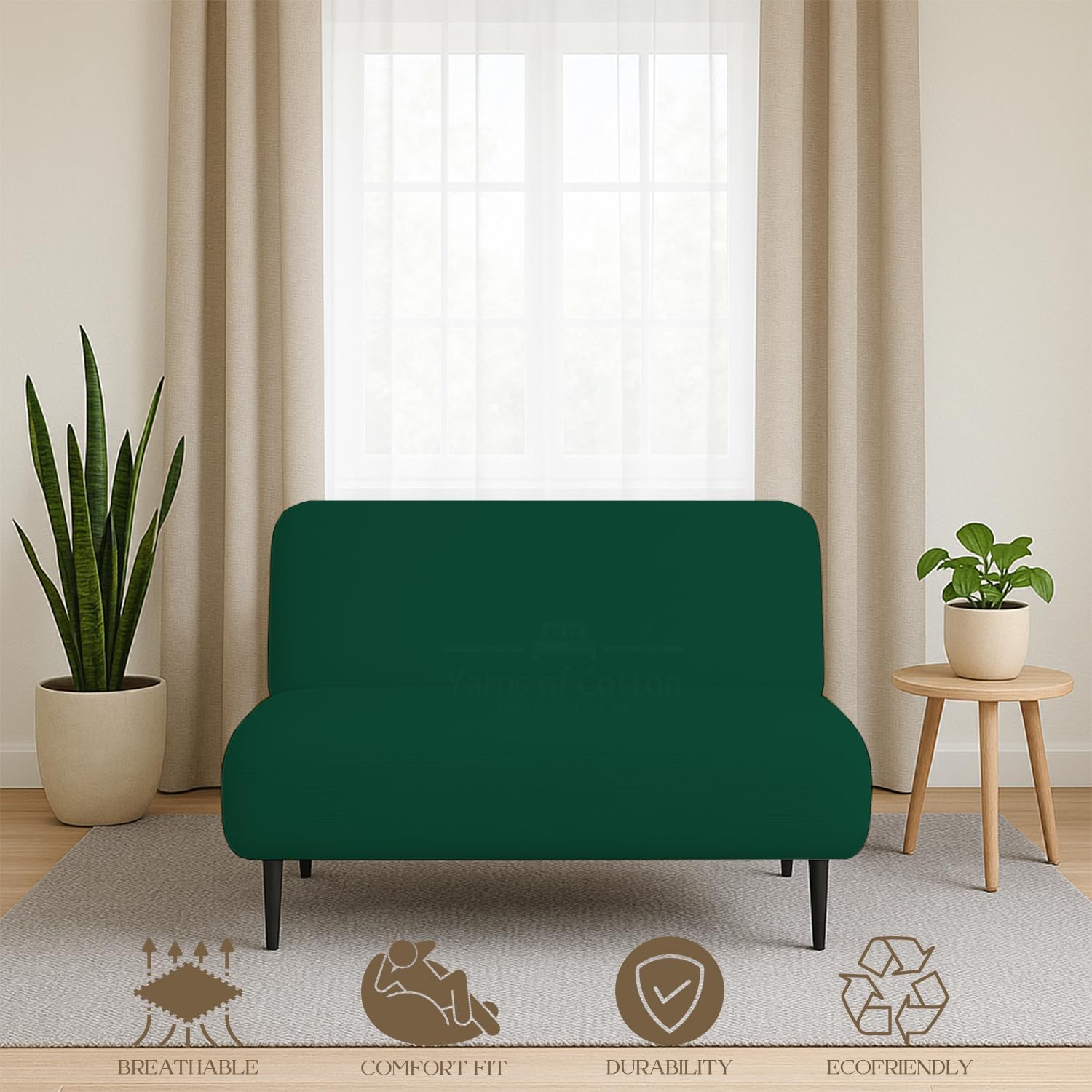 Full Size Armless Futon Covers - 100% Cotton Futon Slipcovers - Zippered Couch Cover Sofa Bed Protector, Sleeper Sofa Cover, Machine Washable, Olive