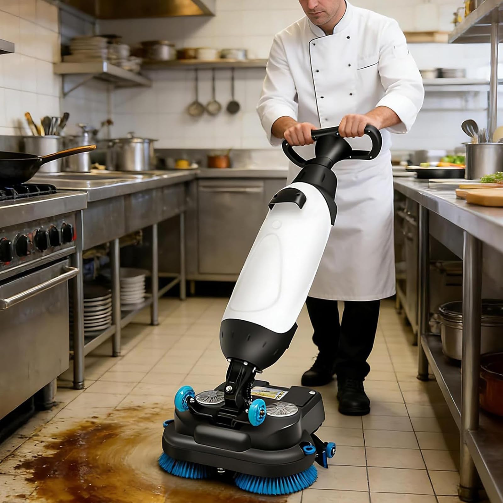 OLSKFUH Commercial Floor Scrubber Machine, Mini Cleaning Machine 13000 Sqft/H, 360Rpm Floor Buffer, Battery Operated 120 Min For Small Spaces, Ideal For Tile And Carpet,White