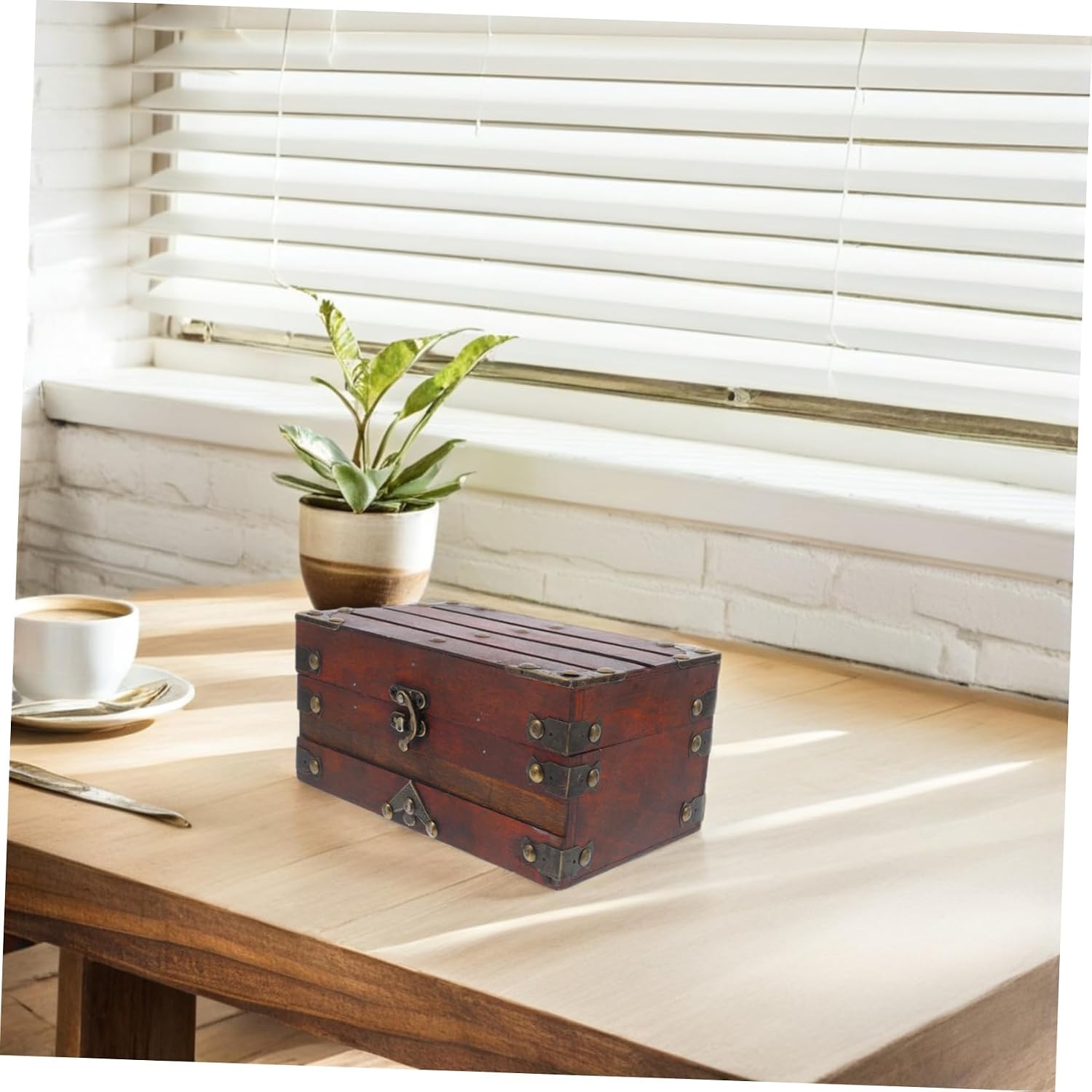 Vintage Wooden Storage Box with Lock Retro Jewelry Chest for Keepsakes Stamps Accessories Decorative Treasure Box for Home Decor and Craft Projects