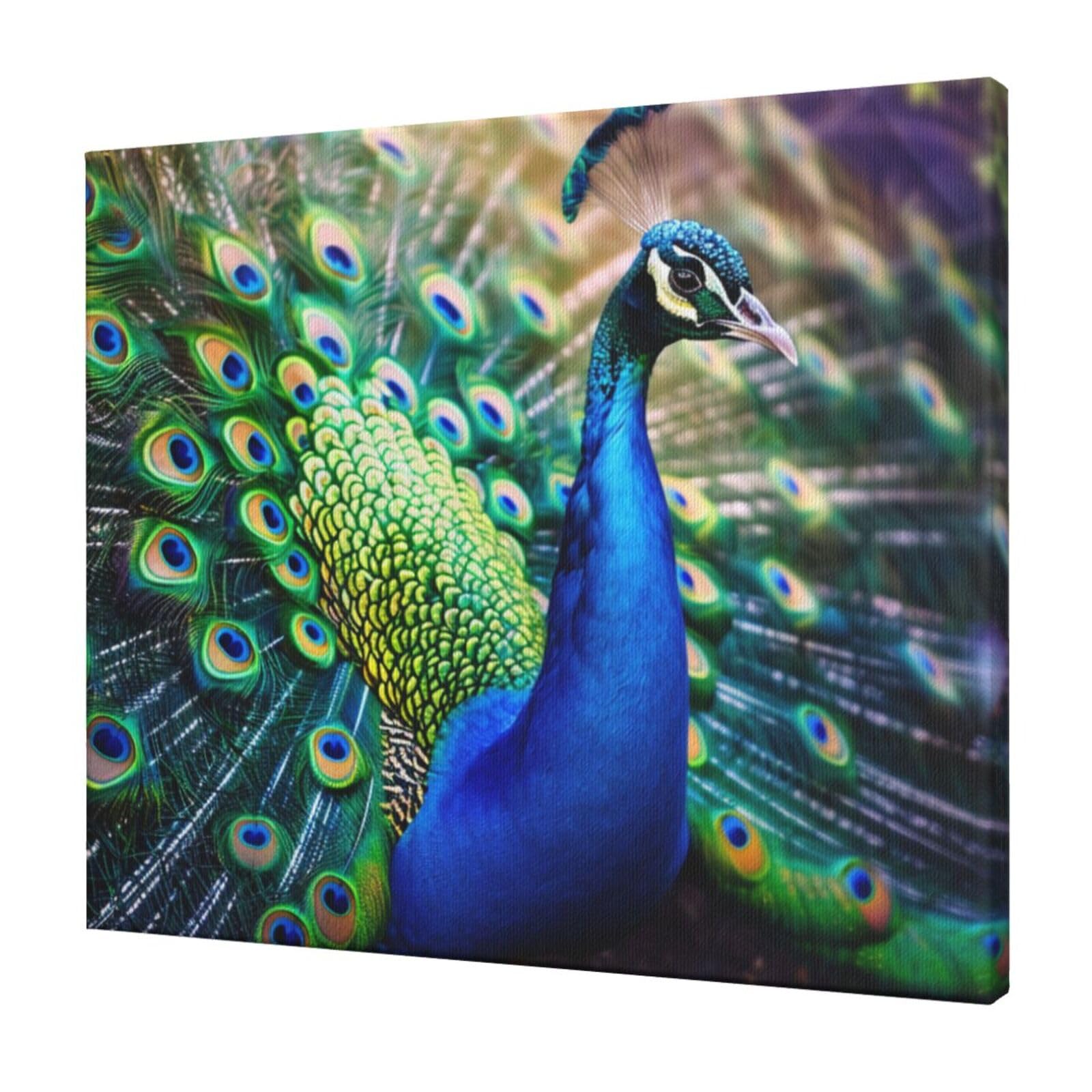 YKLJG Beautiful peacock Printed Wall Art Canvas Prints 60x50 CM Wooden Framed Picture Painting Artwork for Bedroom Kitchen Home Office Decor