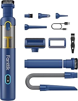 Fanttik Slim V8 Apex Handy Cleaner, Car Vacuum Cleaner, 19,000 Pa, Strong Suction, 4-in-1 Multifunctional, Suction & Blowout, Lightweight, 40 Minutes Continuous Operation, Rapid Charging, Type-C Handy Vacuum Cleaner, Car, Home, Keyboard, Blue