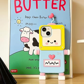 3D カートゥーンケース iPhone 15 Plus用 面白い かわいい ロボット クール かわいい ソフト シリコンケース 女性 ガールズ 耐衝撃プロテクター カバー iPhone 15 Plus対応