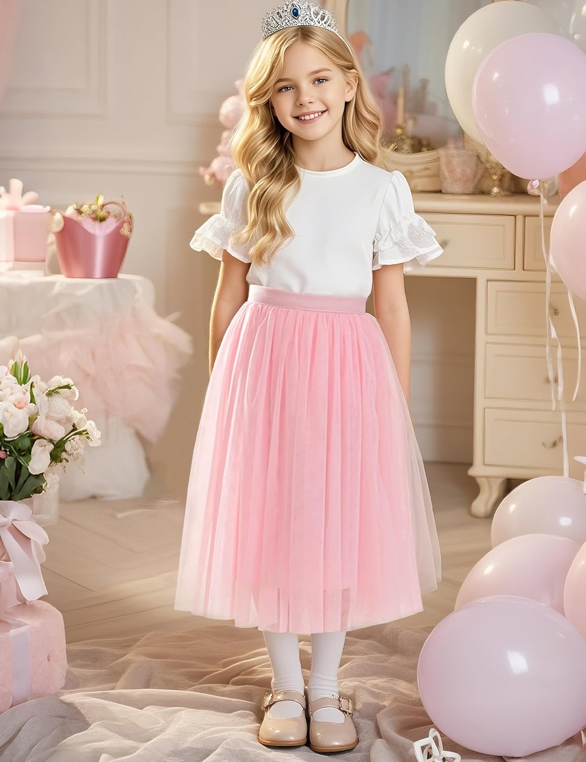 BOOPH Girls Tulle Skirts A-line Mesh Skirt Long Tutu Skirts Dress for Toddler Girls - Image 3