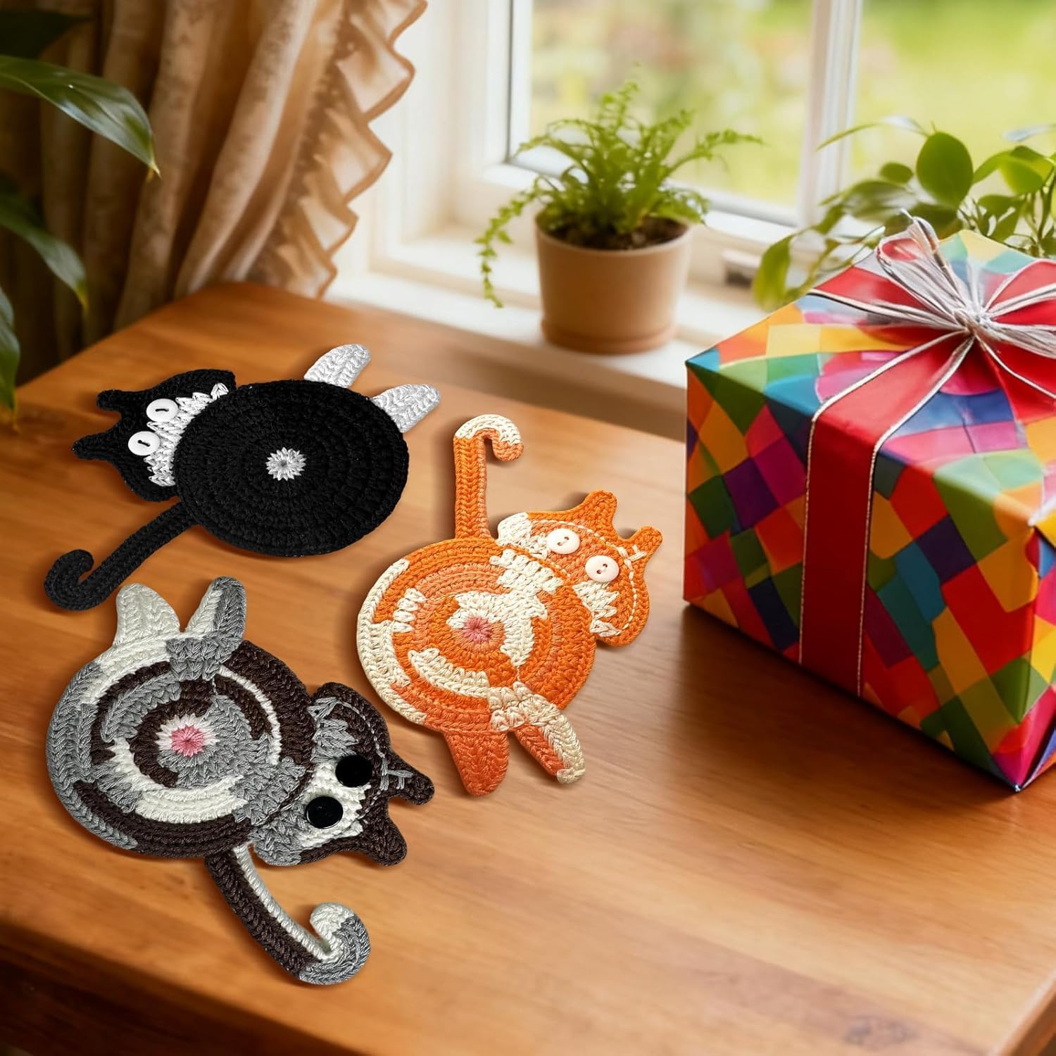 Drink Coaster, Woven Creative Coasters for Cat Lovers, Gag Gifts Cat Coffee Coaster for Desk Accessories Home Decor Tabletop Protection(Cat-4PCS) - Image 7