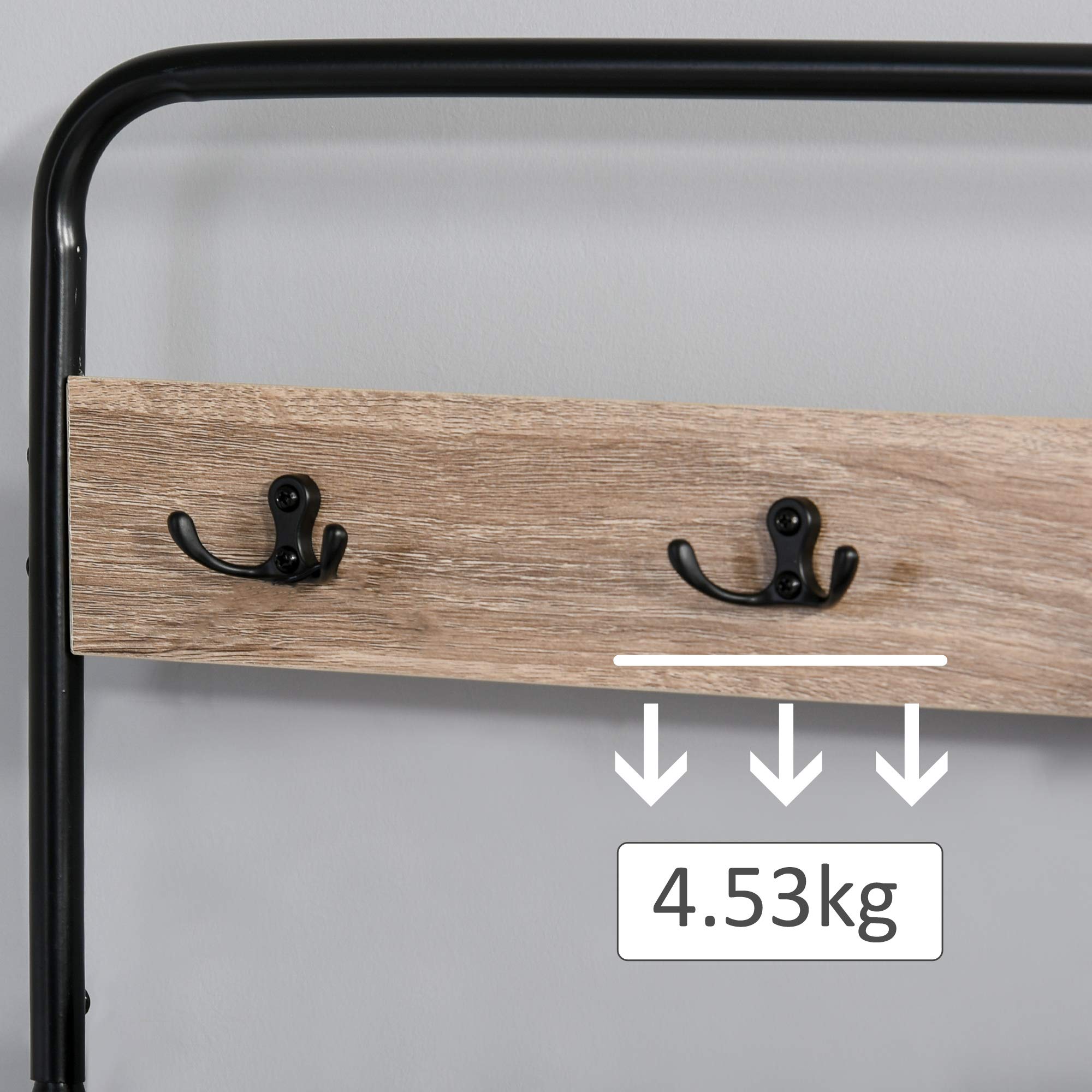 HOMCOM 3 in 1 Appendiabiti con Panca e Scarpiera, 80.5x30x170 cm, Nero | Stile Industriale, Mobile per Ingresso Vintage, Legno e Acciaio