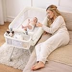 Bébé Bassint lit côté berceau, 4-in-1 Baby Bassinet Bedside Sleeper pour nouveau-né avec Mesh & Matelas, Crèche facile pour nouveau-nés avec roues verrouillables & Panier de rangement, 4-Adjustable Hauteur (gris)