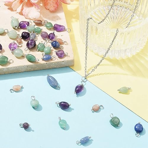 Miniatura 5 de Ipotkitt 50 dijes de piedra natural mixta, cuarzo de fresa natural, aventurina verde y piedra de amatista, dijes de chakra para hacer joyas de