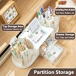 Organisateur de bureau rotatif avec 2 Porte-stylos, Organisateurs de Bureau et Stockage avec 10 Fentes 360 Degré Porte-crayon rotatif pour les organisateurs de tiroirs de bureau+3+1 Plateau de rangement supérieur pour fournitures scolaires