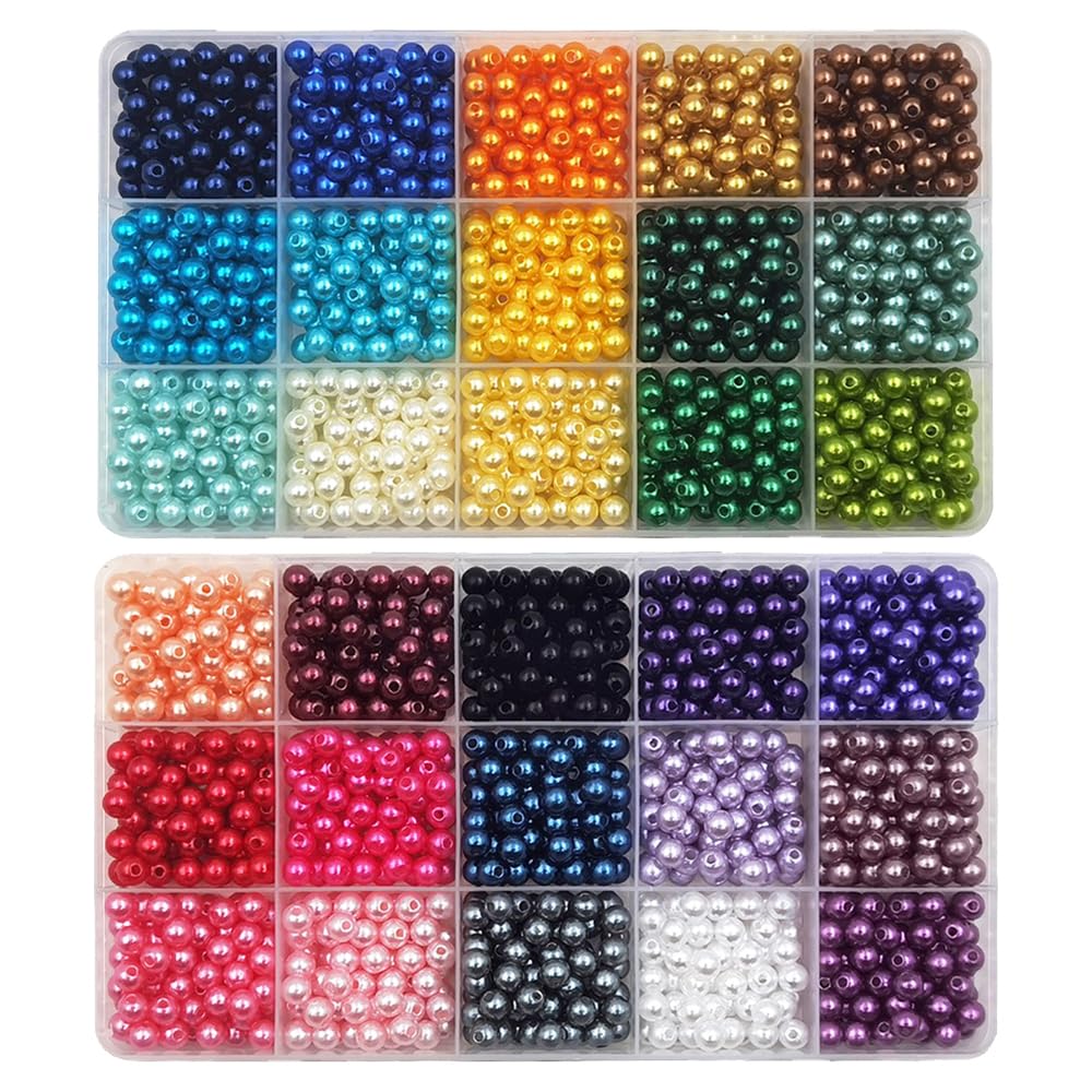 INSPIRELLE 1800-Piece 6mm 30-Color Pearl Bead Set