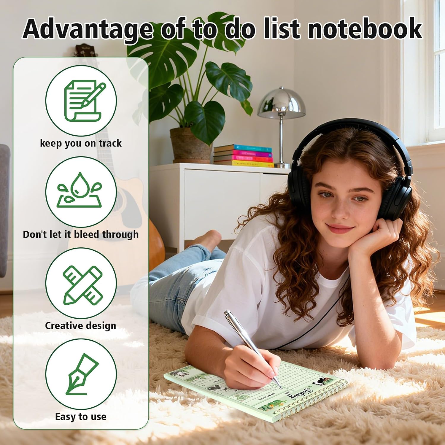 Sage Green Cat to Do List Notepad - 52 Sheets Cute Kitten & Cactus Daily Planner, 8.7x6'' Spiral Bound Notebook for Work Office Home, Floral Animal Stationery Gift for Women Cat Lovers image 4