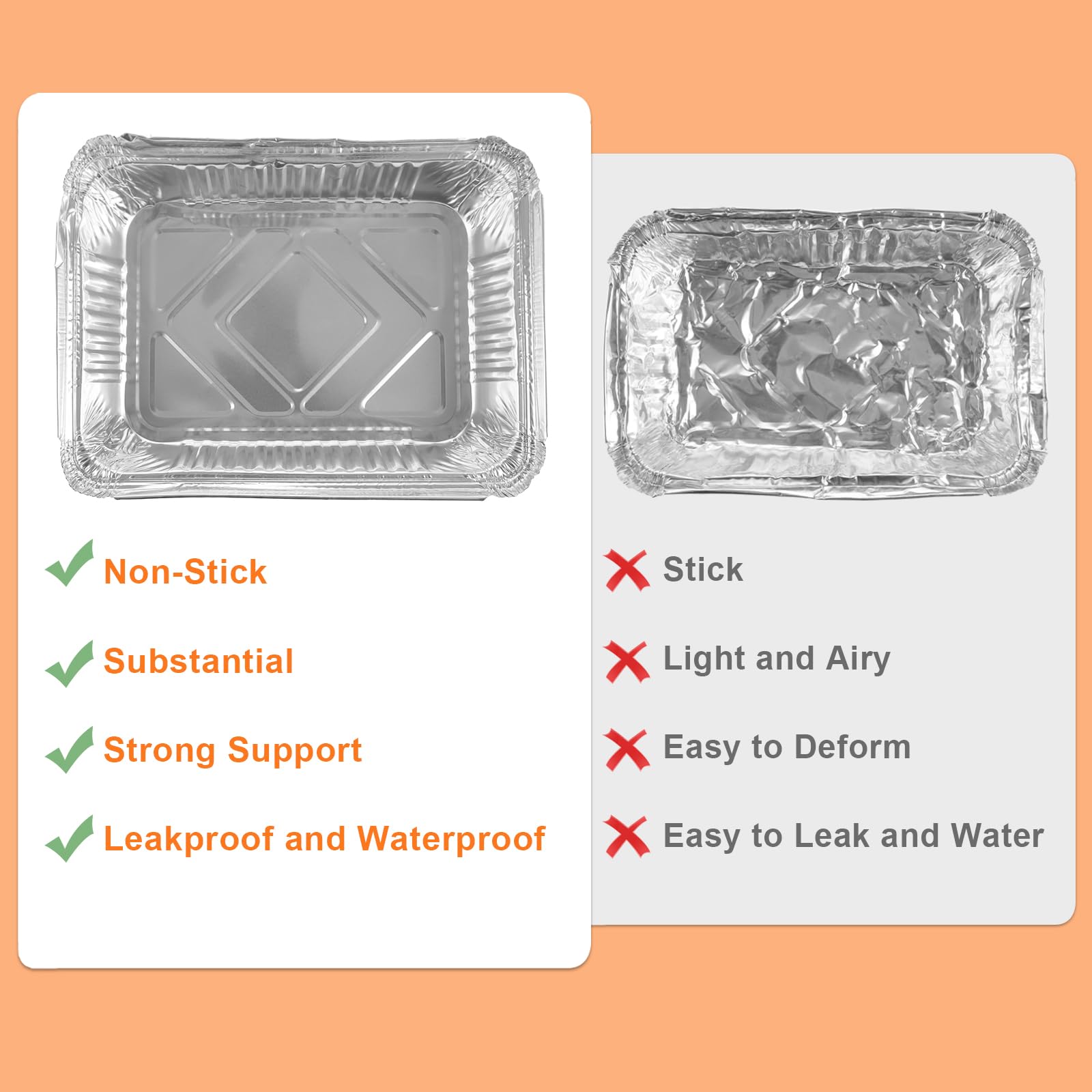 WOPPLXY 50 Bandejas de Aluminio para Barbacoa, 31,5 x 21,5 x 5 cm, Bandejas de Aluminio para Barbacoa, 2250 ml, Bandeja de Aluminios para Hornear, Cocinar y Asar (Sin Tapa)
